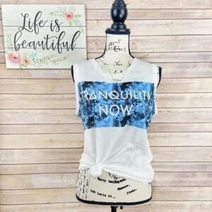 Lucy "Tranquility Now" Blue and White Oversized Workout Muscle Tank Medium
